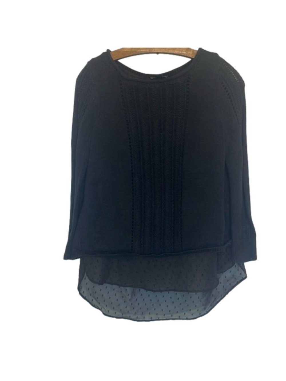 Lucky Boho Black Cable Knit Polka Dot Sheer Back Panel Sweater Size S Oversized